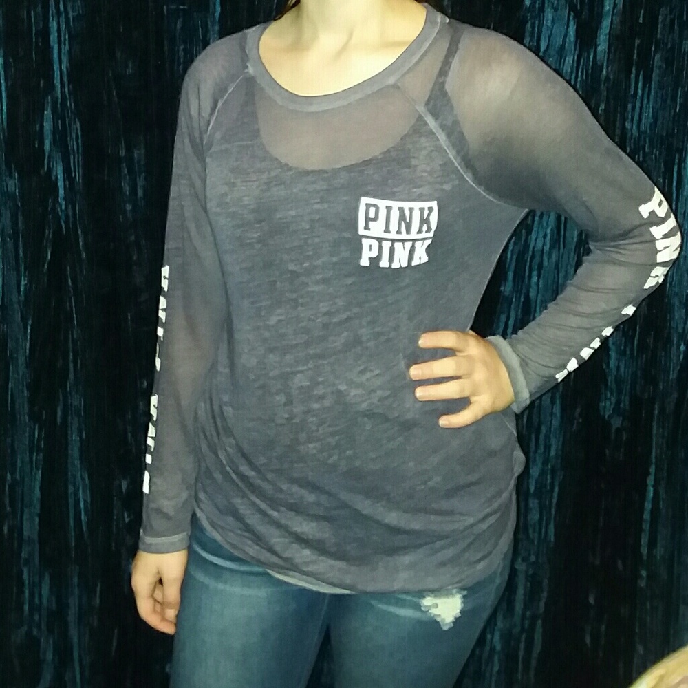 gray long sleeve sleeve pink shirt
